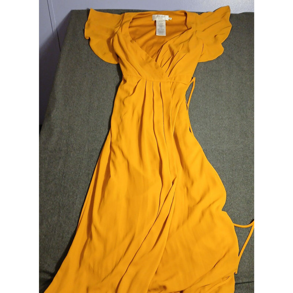 Davids Bridal Formal Floor Length Wrap Dress Size 6 Marigold NWT ,Flutter Sleeve - Picture 4 of 16